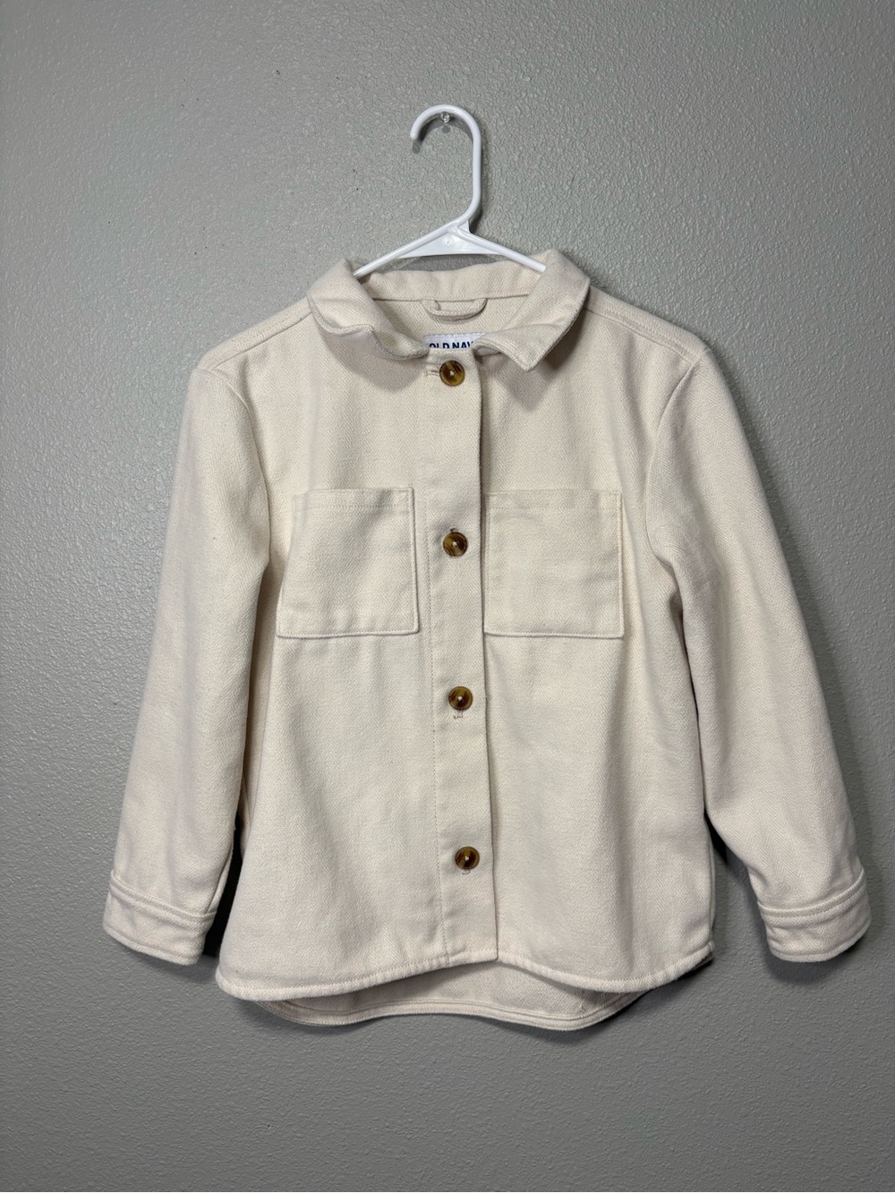 Old Navy Cream Herringbone Shacket Jacket Large 10/12 Button Front